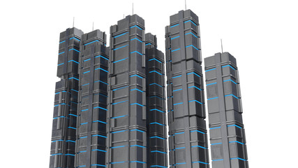 Scifi buildings over white background - 3d rendering © Aicrovision