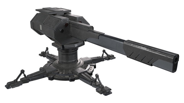 Scifi turret 3d rendering over white background
