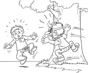 child scare with a devil mask