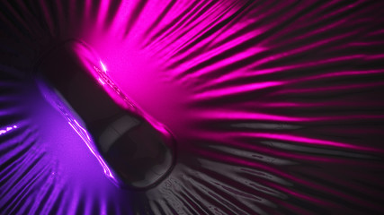 Car wrapping process. wrapping car body closeup with stretching ultra violet film. copy space. photo realistic 3d render.