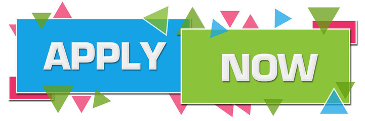 Apply Now Green Blue Colorful Horizontal Squares Triangles 