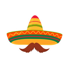 Sombrero and mustache vector isolated on white background