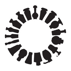 bottles array in circle shape, round shape silhouette