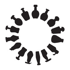 bottles array in circle shape, round shape silhouette
