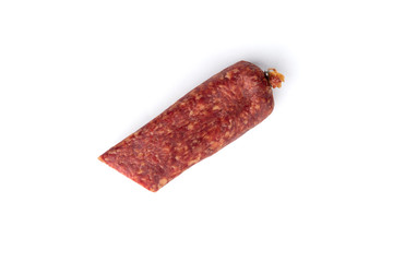 Salami sausage isolated on white background.