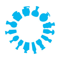 bottles array in circle shape, round shape blue