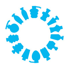 bottles array in circle shape, round shape blue