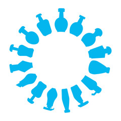 bottles array in circle shape, round shape blue
