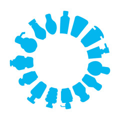 bottles array in circle shape, round shape blue