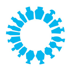 bottles array in circle shape, round shape blue