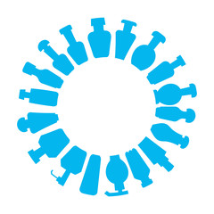 bottles array in circle shape, round shape blue