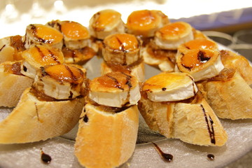 tasty pintxos in spanish restaurant, typical basque snack 