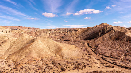 Spectacular landscape panorama of Rainbow Basin National landmark. California, USA.