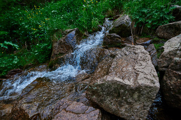 River near butakovsky waterfall near Almaty, landscape nature stone
