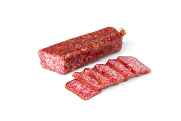 Salami sausage isolated on white background.