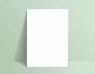 White poster mockup standing on the floor near Living coral color wall. Blank Canvas Mockup for design