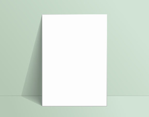 Naklejka premium White poster mockup standing on the floor near Living coral color wall. Blank Canvas Mockup for design