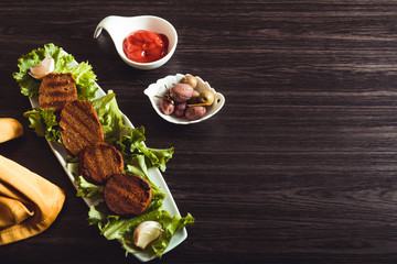 Vegan gastronomy, seitan is veggie meat. Copy space