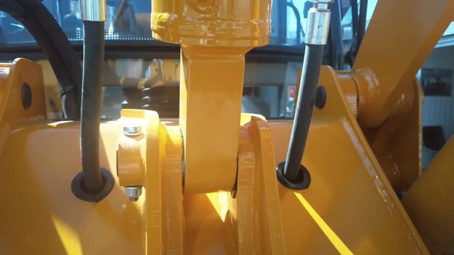 Moscow, Russia - June 4, 2019: Bauma STT Russia exhibition in Moscow. hydraulic system of tractor or excavator and other construction machinery.