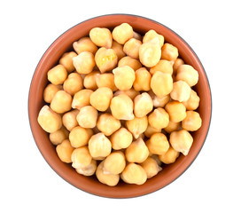 chickpeas in bowl isolated on white background.