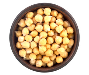 chickpeas in bowl isolated on white background.