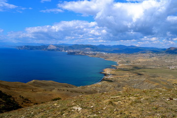 Arial view of Black sea coastline at Sudak, Crimea