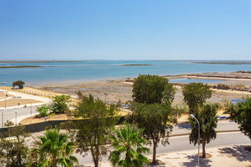 View of the Ria Formosa Marine Park in the Portuguese town of Olhao.