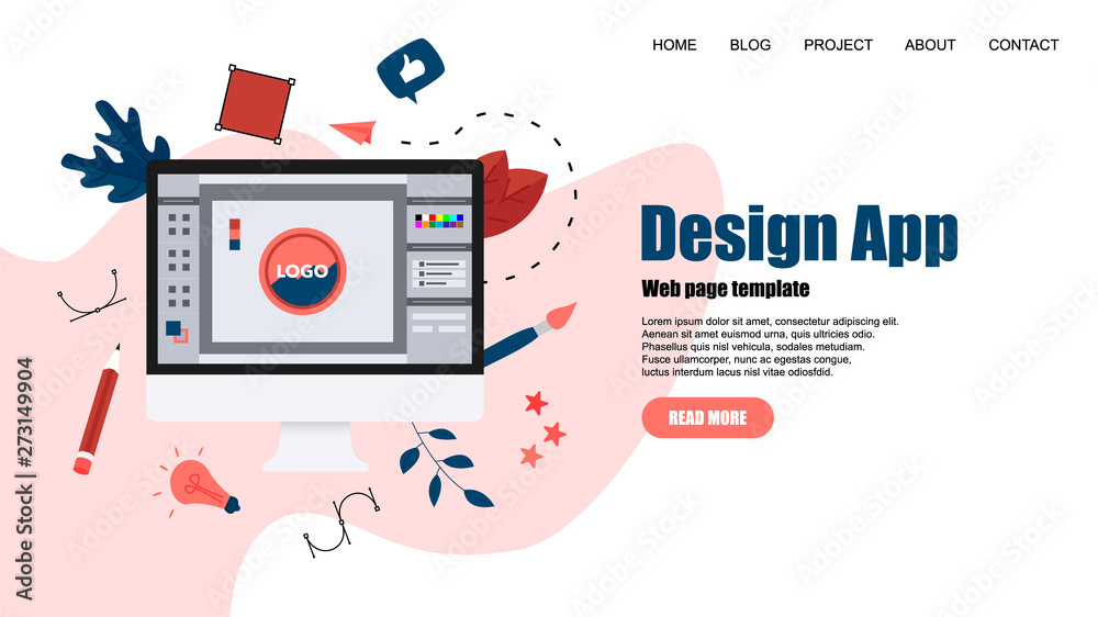 Poster webpage template. flat vector graphic design concept with an open design application with a creative