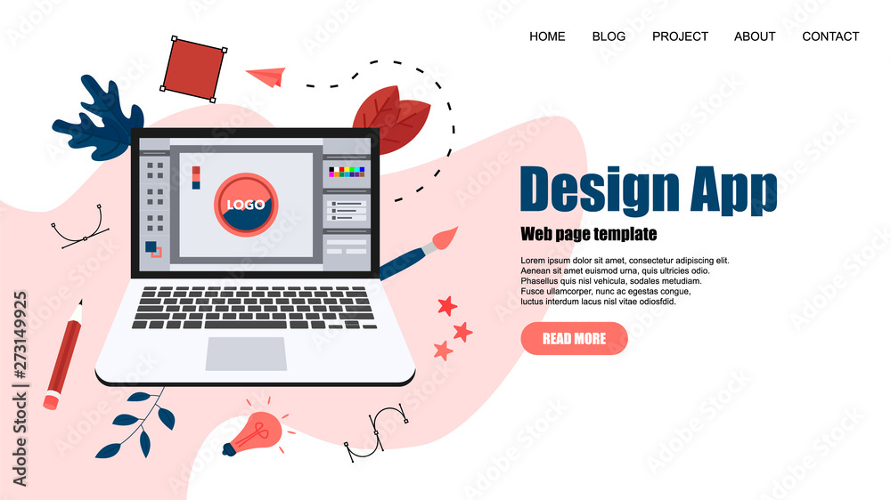 Poster webpage template. flat vector graphic design concept with an open design application with a creative