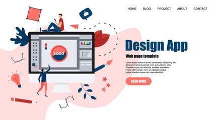 Webpage Template. Flat vector graphic design concept with an open design application with a creative project	