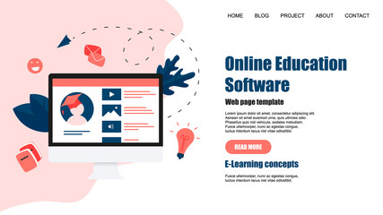 Webpage Template. Online education app. E-learning concept	