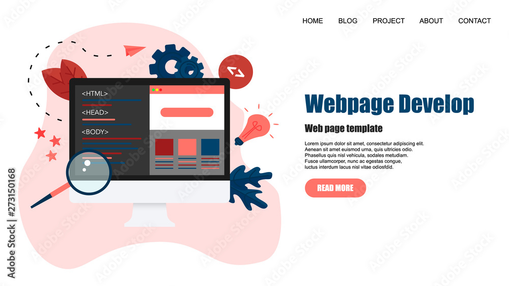Wall mural webpage template. creative webpage development and web design concept