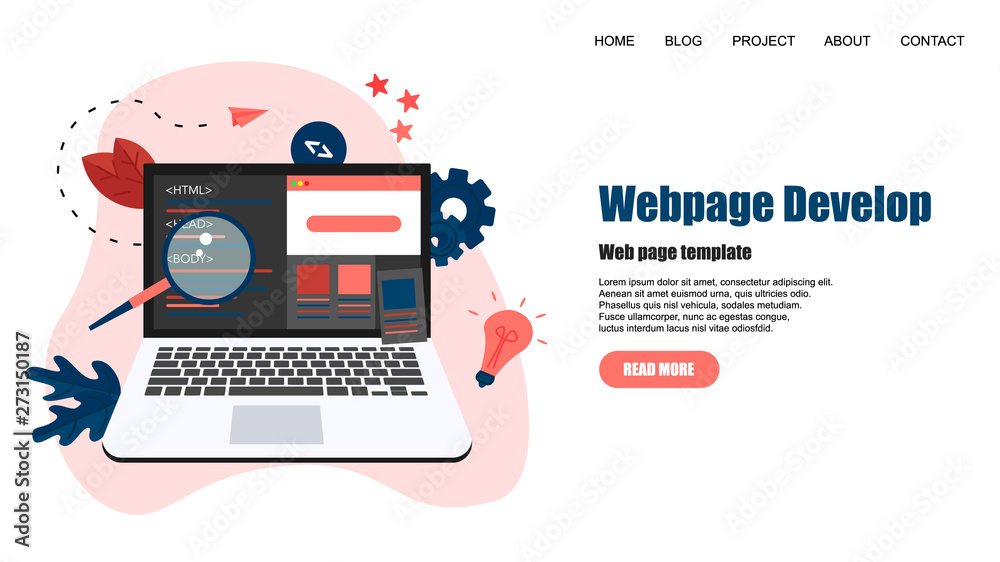 Wall mural webpage template. creative webpage development and web design concept