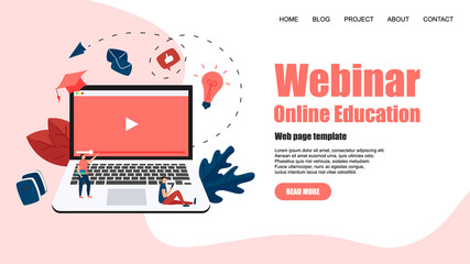 Web Template. Webinar, internet conference, web based seminar, online education, e-learning flat design concept	