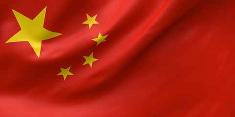 National Fabric Wave Closeup Flag of China Waving in the Wind. 3d rendering illustration.
