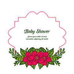 Vector illustration greeting card baby shower with elegant red wreath frame