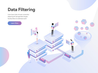 Landing page template of Data Filtering Isometric Illustration Concept. Flat design concept of web page design for website and mobile website.Vector illustration