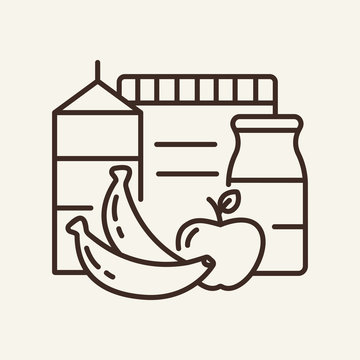 recommend clip art: Groceries line icon. Fruit, milk, cereal, bottle, pack. Food concept. Vector illustration can be used for topics like supermarket, food market, store
