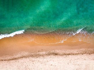 Aerial view of summer beach with ocean and free space for your decoration. Summer time