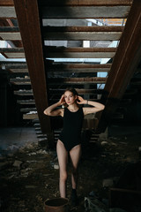 photo session with a young girl in a ruined building