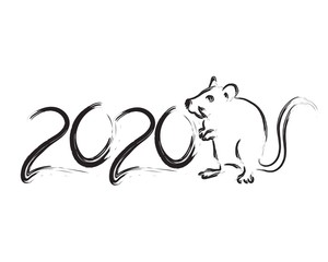 Vector calligraphy 2020 new year. Year of the rat. Chinese Zodiac Sign