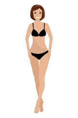 Flat vector illustration of a beautiful young woman with slim healthy body in underwear