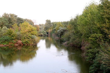 Strymonas River, Serres, northern Greece. Autumn landscape. 