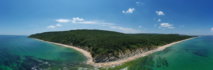 Fototapeta na wymiar View of drone to the beautiful coastline of Black Sea. Obzor, Bulgaria