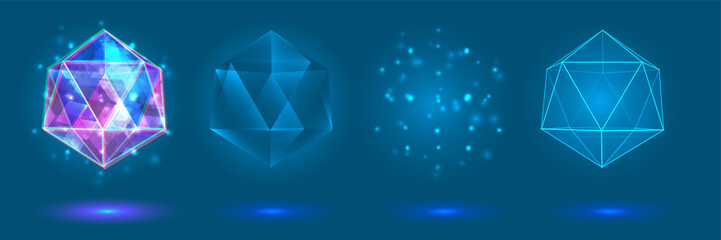 vector crystal. power and energy of the elements. blue, violet, neon glow.