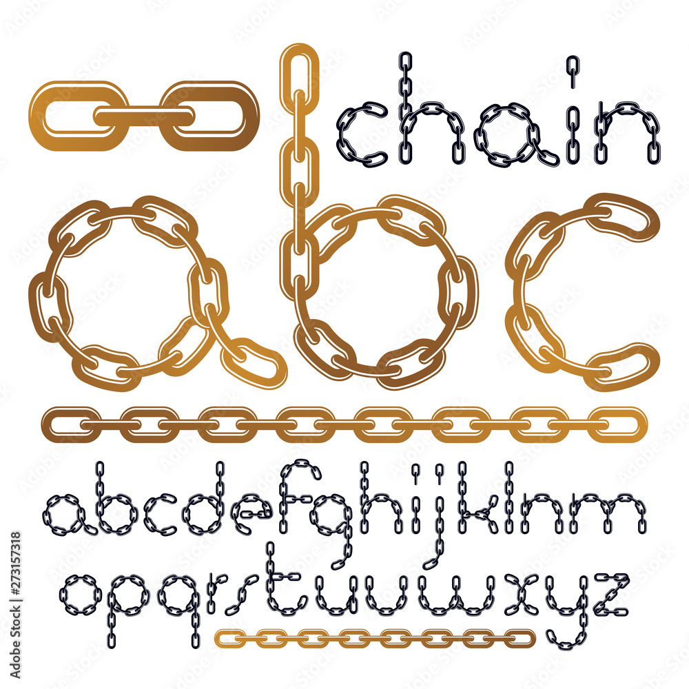 Poster Vector type font, script from a to z. Lower case decorative letters, abc created using connected chain link.