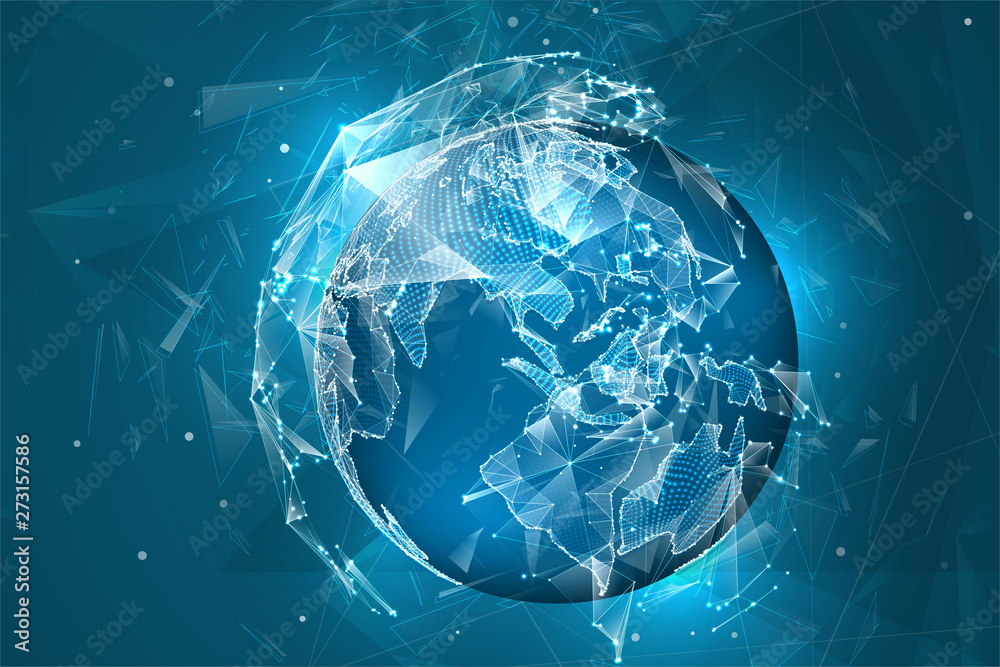 Wall mural vector globe, planet earth, from dots. concept bigdata, processing and data collection