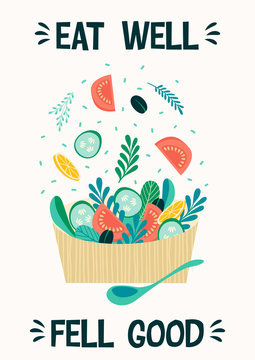 Vector illustration of vegetable salad. Healthy food.
