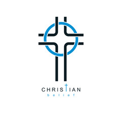Christian Cross true belief in God vector symbol, Christianity religion icon.
