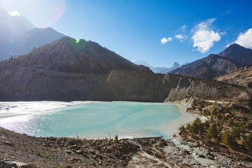 Obraz premium Gangapurna lake in Himalaya mountains in Nepal